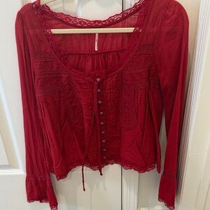 Free People Red Lace-Trimmed Women's Top